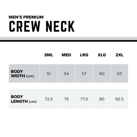 Crew Neck Size Chart