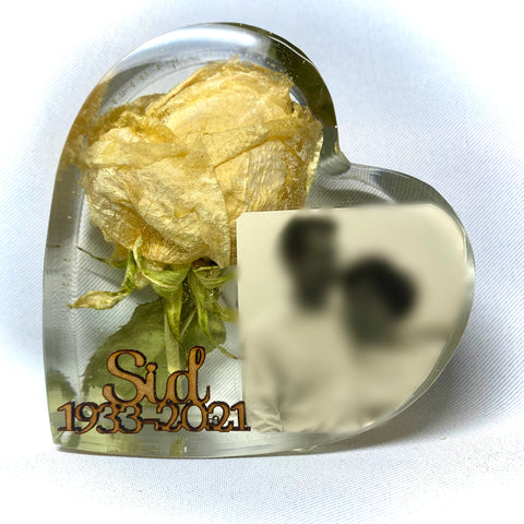 Flower preservation heart with photo inclusion 