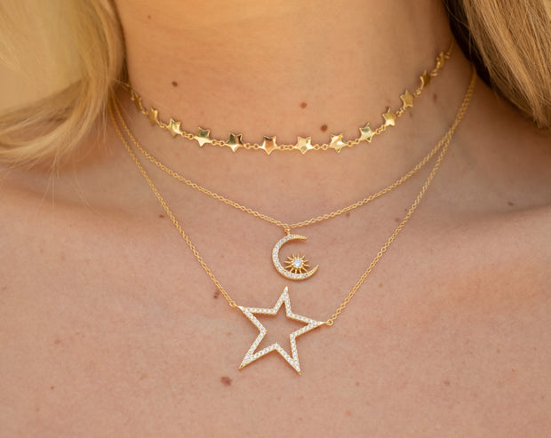  Anglacesmade Layered Choker Necklace Star and Moon