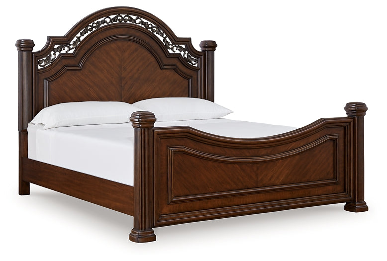Lavinton Queen Poster Bed Accompanied by a Mirrored Dresser