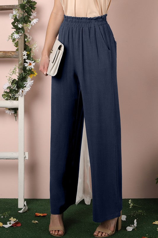 Pull-On Cotton Linen Pants with Side Pockets
