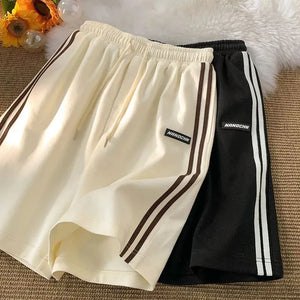 MEXZT Striped Shorts Women Summer Streetwear Loose Wide Leg Shorts Korean Casual Elastic Waist Sports Shorts Bf Couple Oversized - Fashiondresses for less