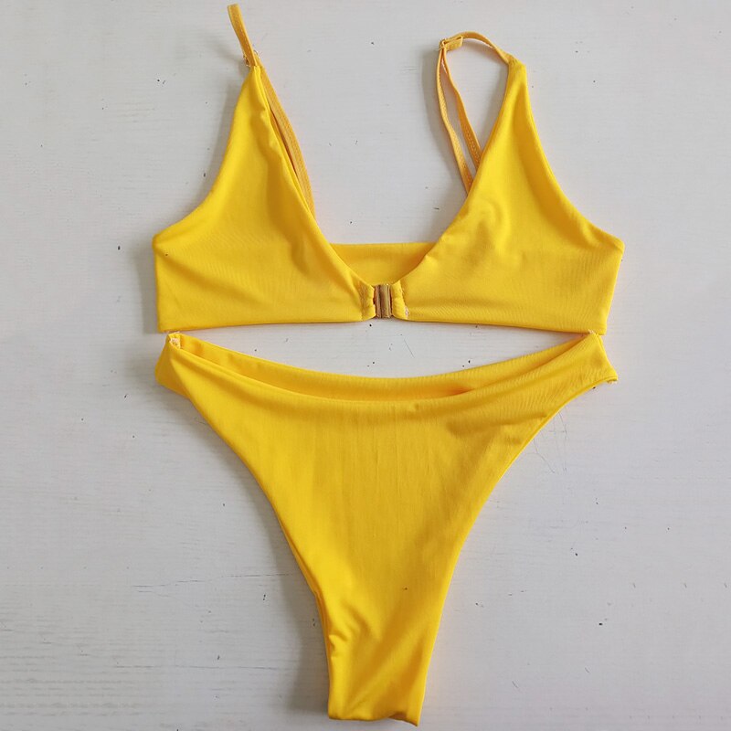 Sexy Ladies Bikini Set 2021 Summer Fashion Solid Color Bathing Suit Pu