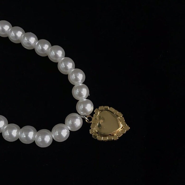 New Korea Fashion Choker Necklace Inlaid Rhinestone Pearl Necklace Women  Jew F❤J