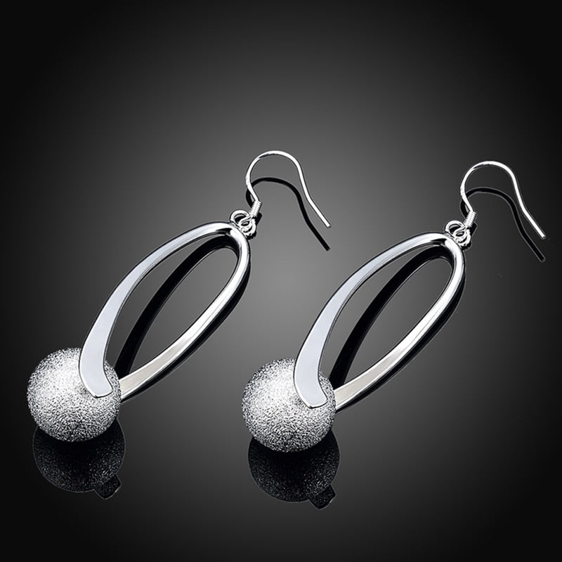 Silver 925 Jewelry Earrings Long Sanding Ball Earring For Women