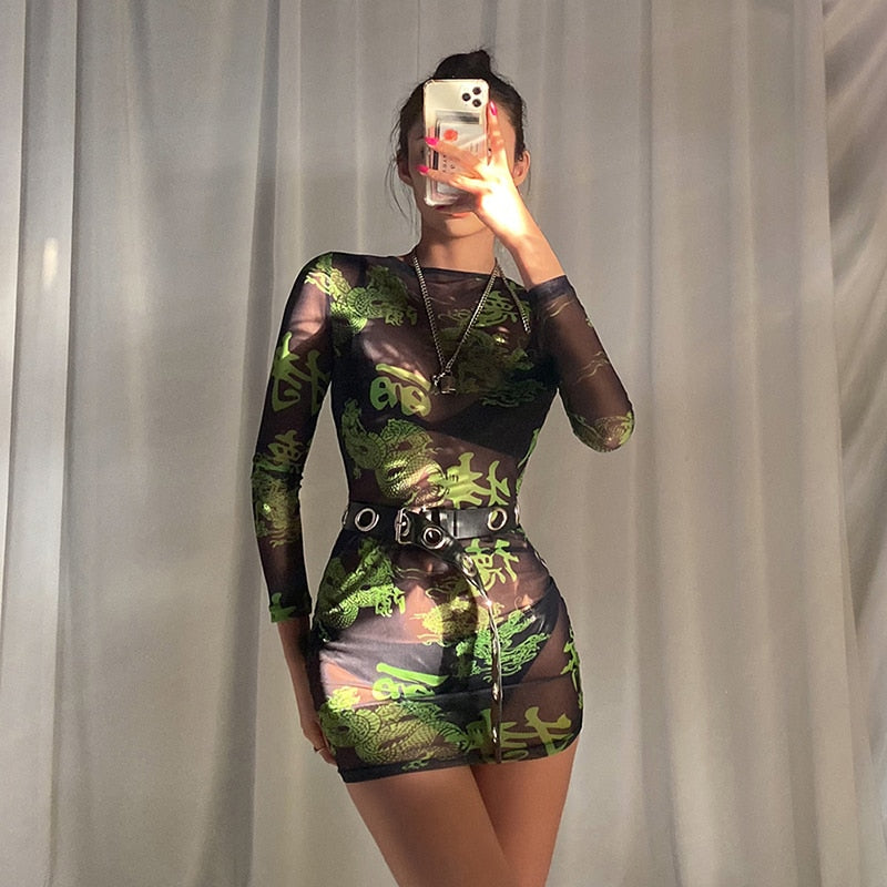Woman Sexy See-through Mesh Fabric Streetwear Fashion Character Print –  Fashiondresses for less
