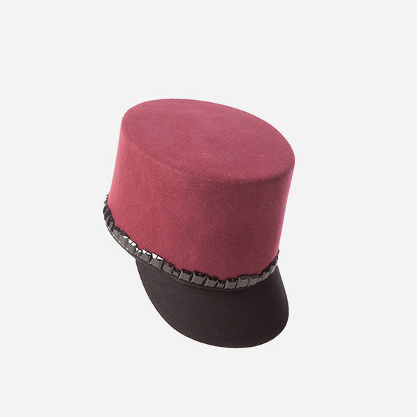 Antonella Morgillo hat model Maréchal Ankara, black and burgundy with black embroidered stone inserts