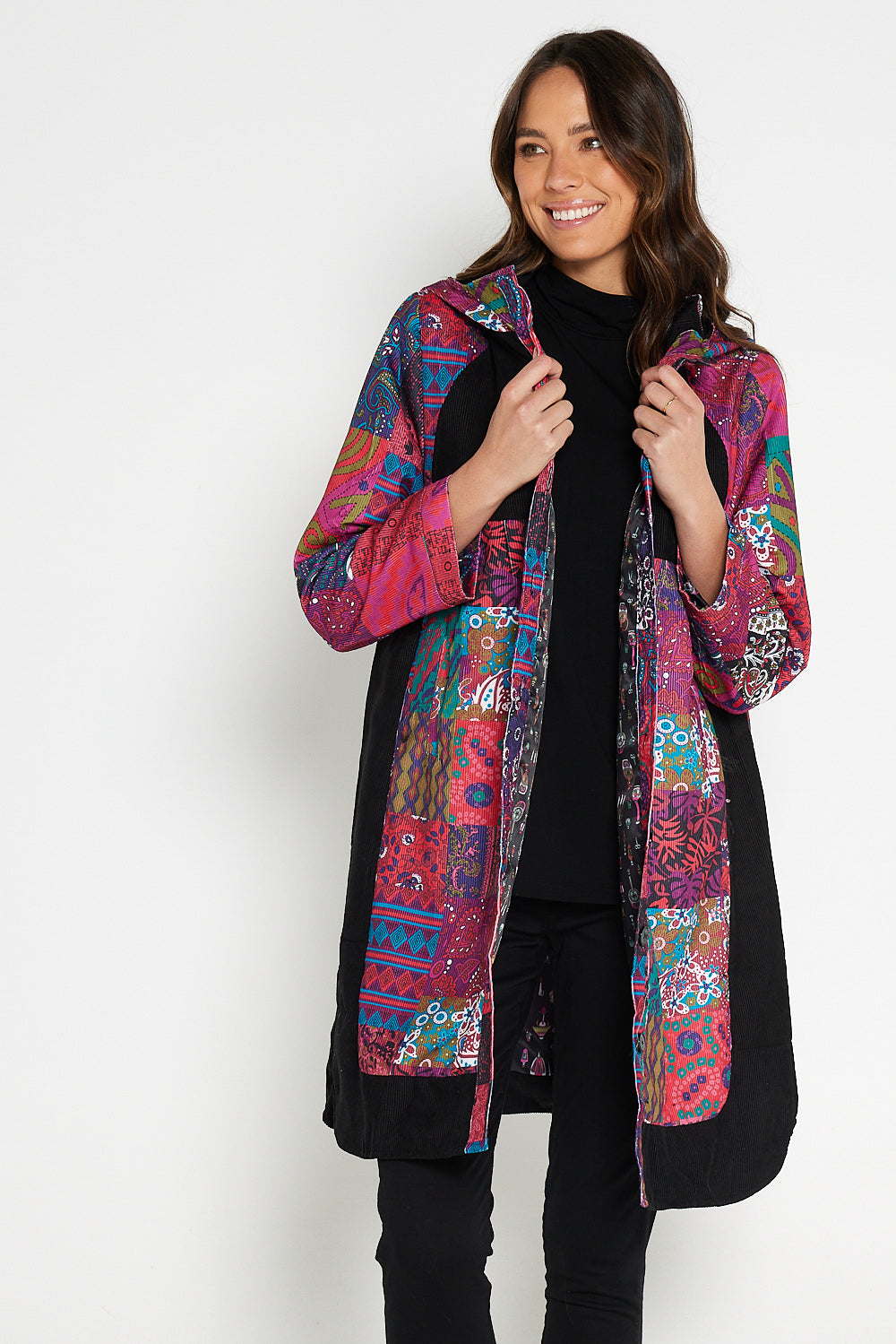 Bicheno Corduroy Coat - Magenta Patchwork