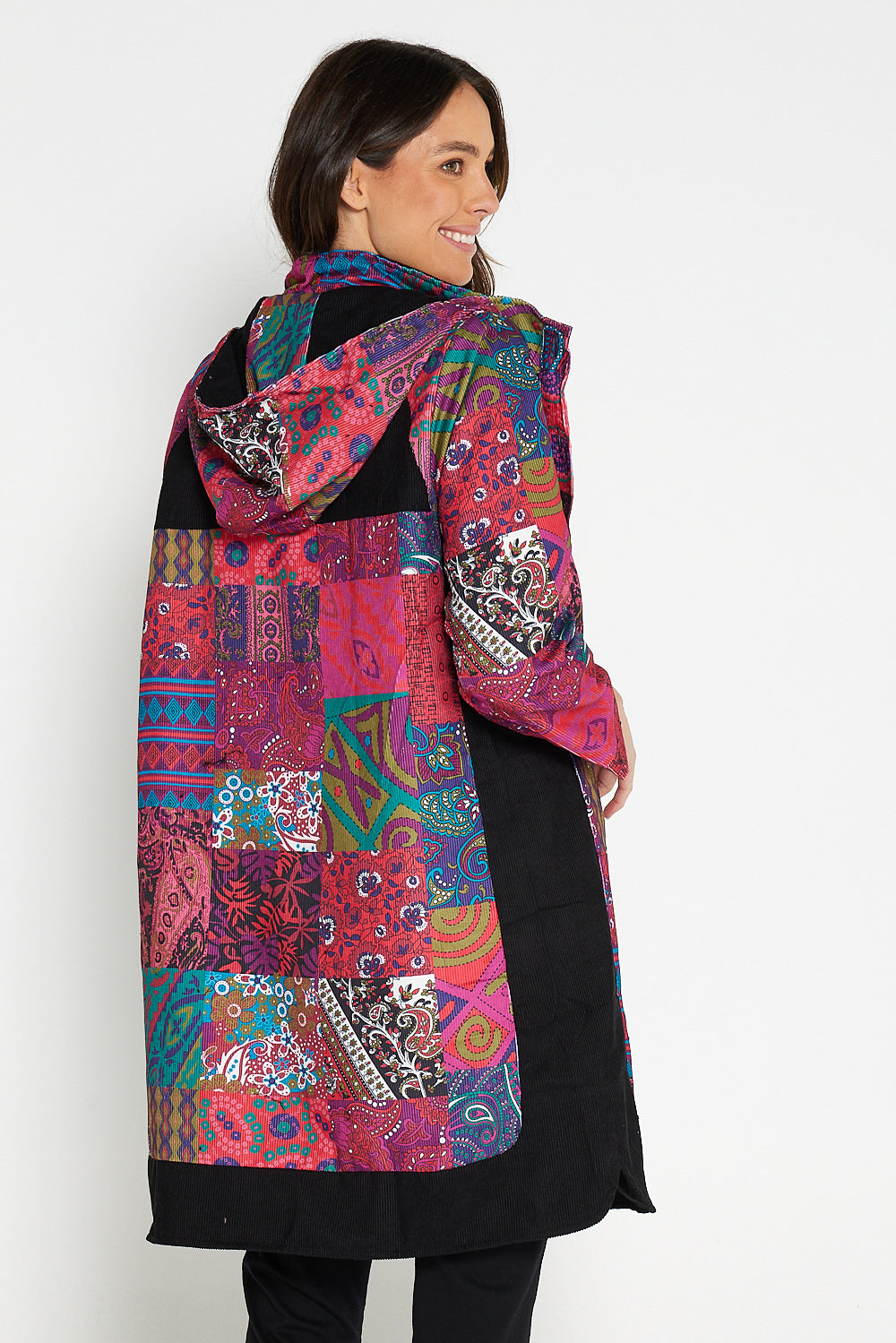 Bicheno Corduroy Coat - Magenta Patchwork