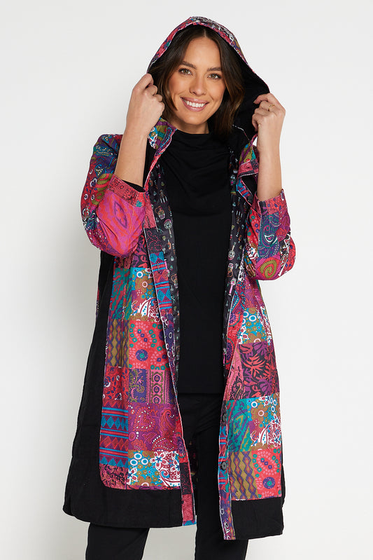 Bicheno Corduroy Coat - Magenta Patchwork