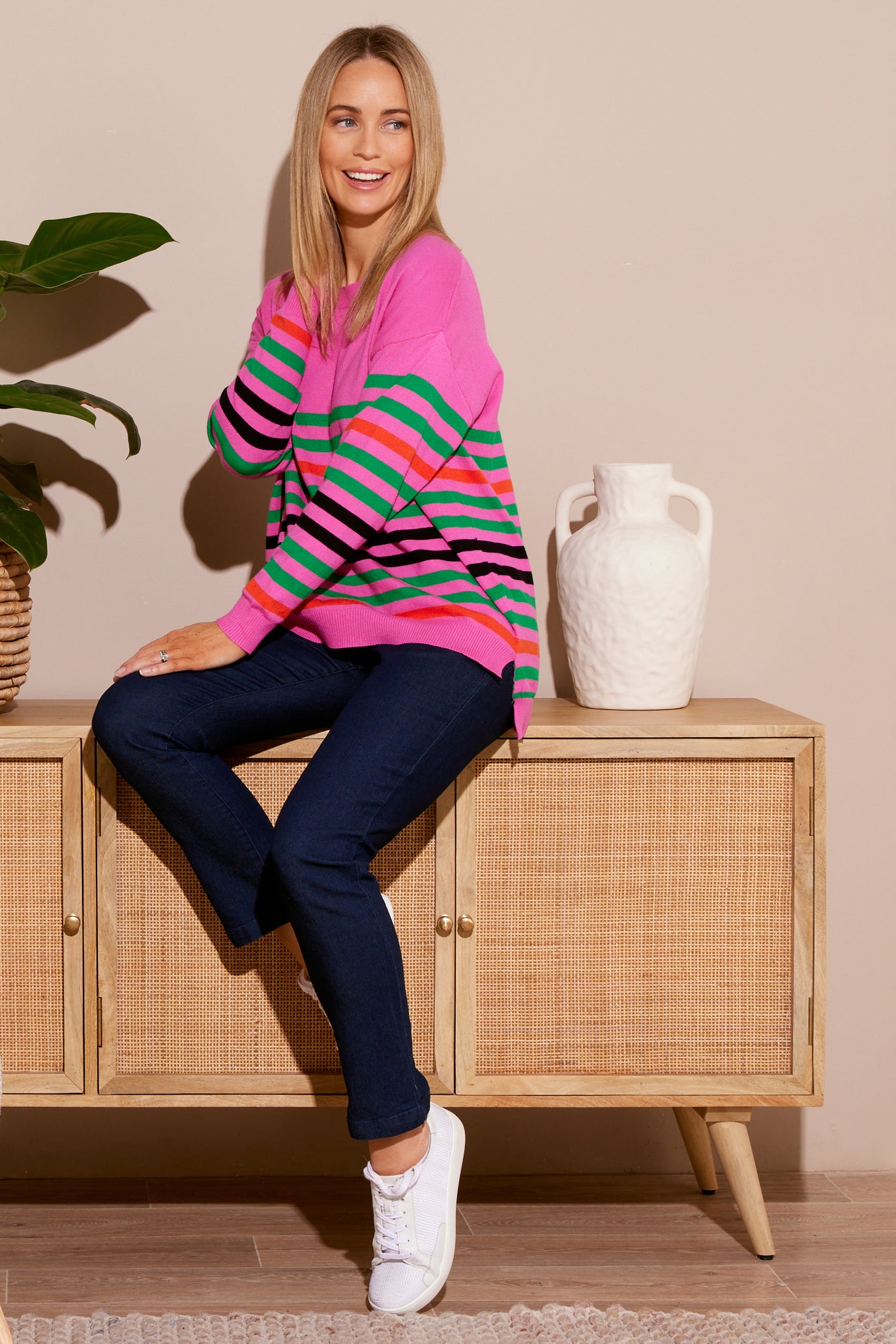 Ariana Knit Top - Pink/Green Stripe