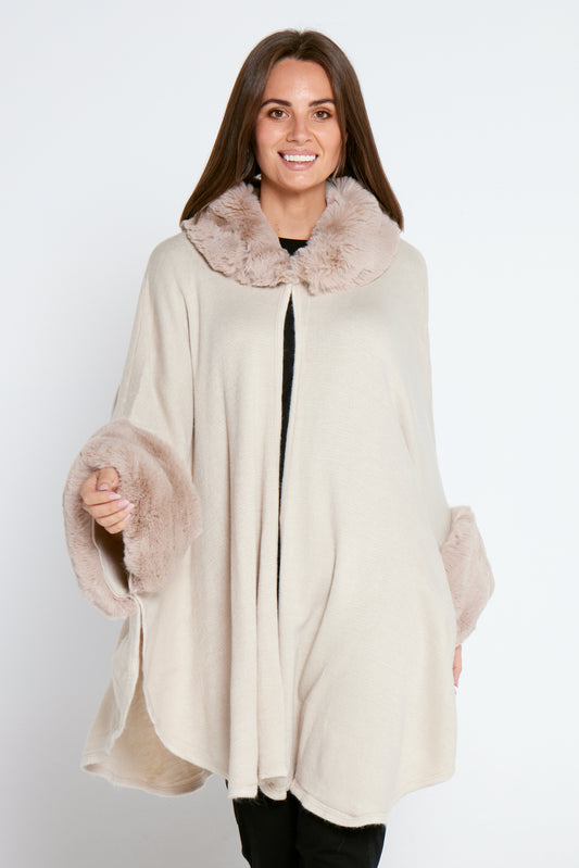 Ava Faux Fur Knit Shrug - Beige