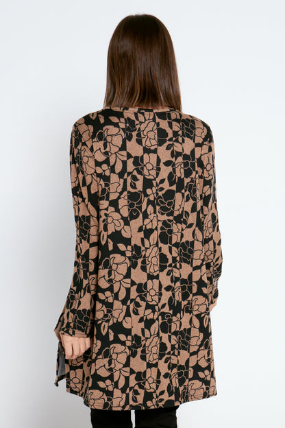 Barbara Knit Top - Black Brown Floral