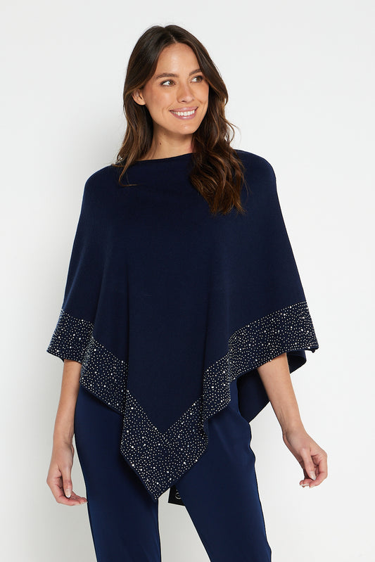 Elsa Rhinestone Poncho - Navy