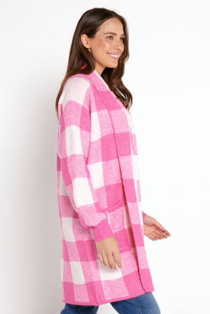 Lara Wool Cardigan - Pink Check