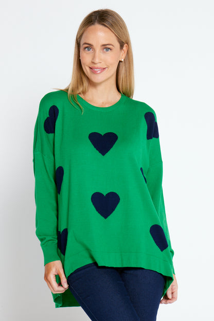 Reed Knit Top - Green/Navy Heart