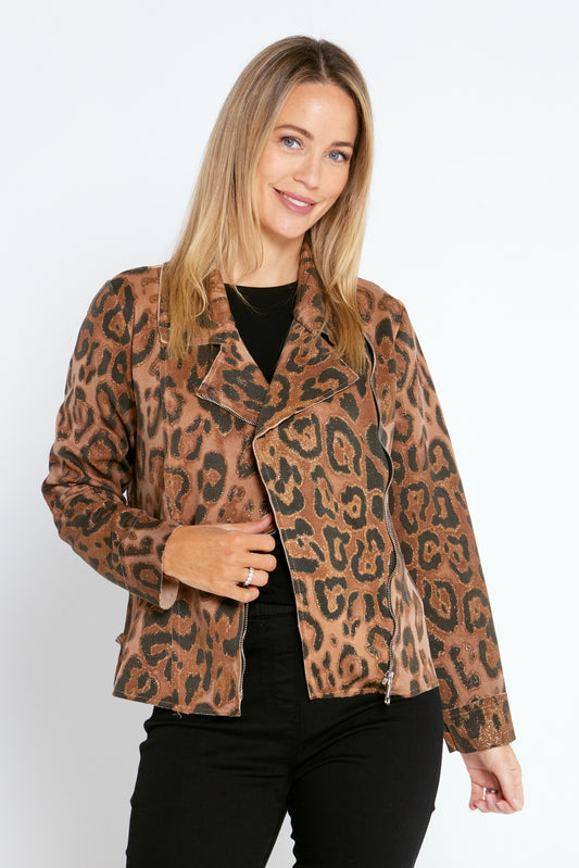 Sienna Biker Jacket - Camello Leopard