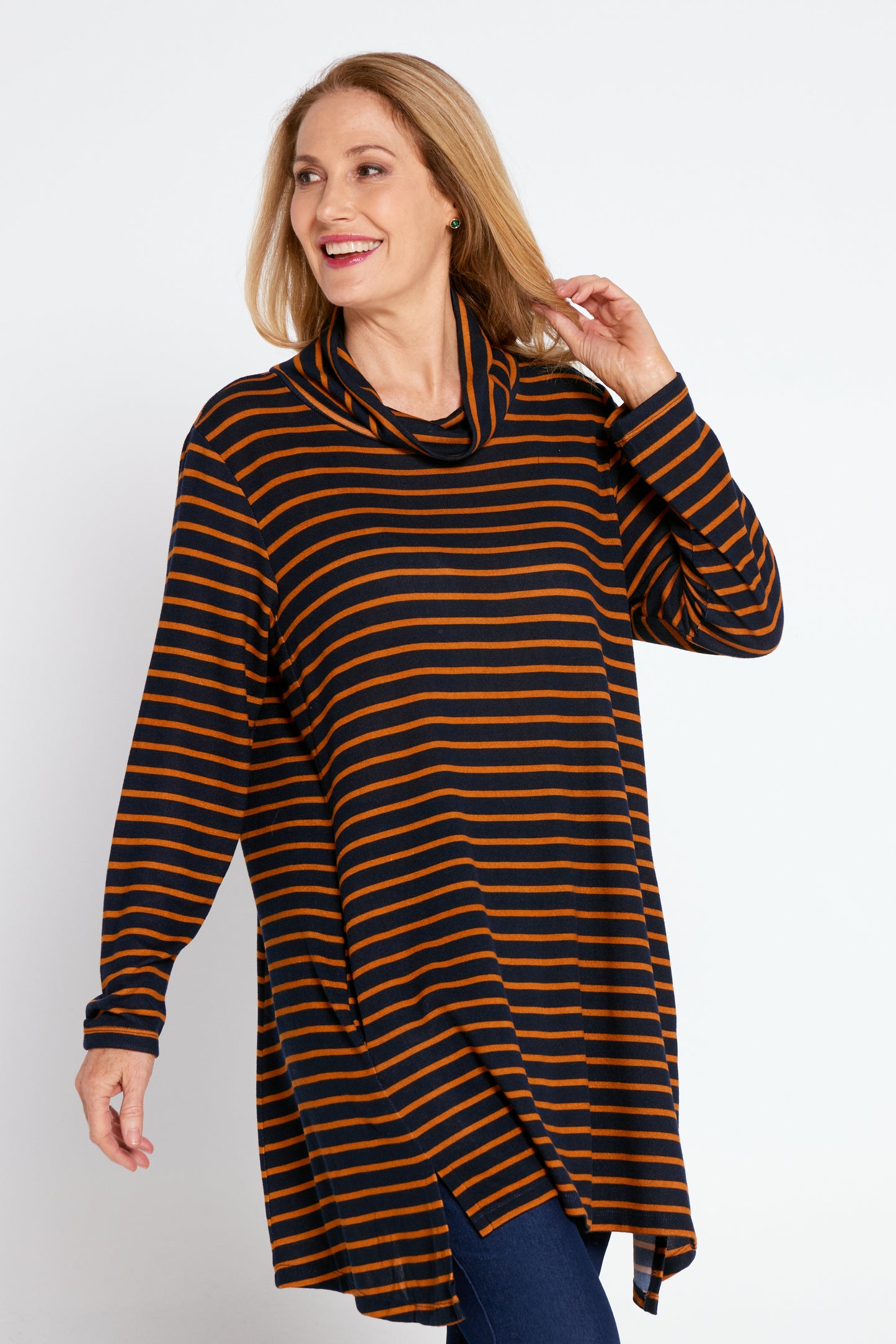 Mavis Tunic - Navy Toffee Stripe