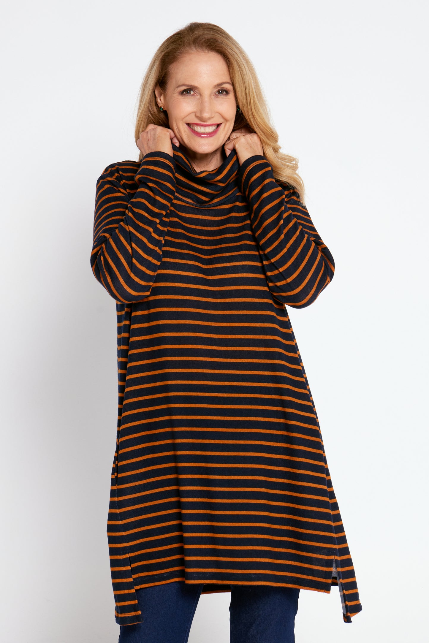 Mavis Tunic - Navy Toffee Stripe