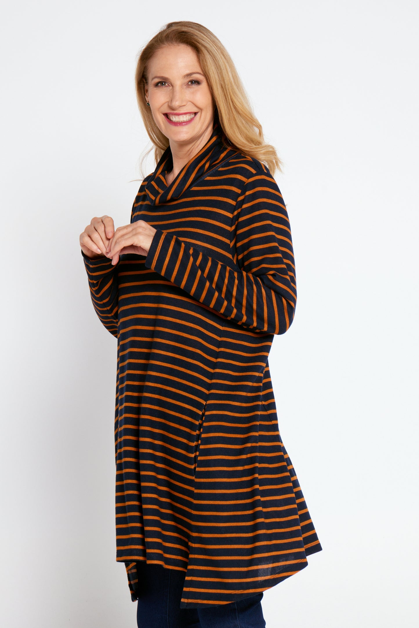 Mavis Tunic - Navy Toffee Stripe