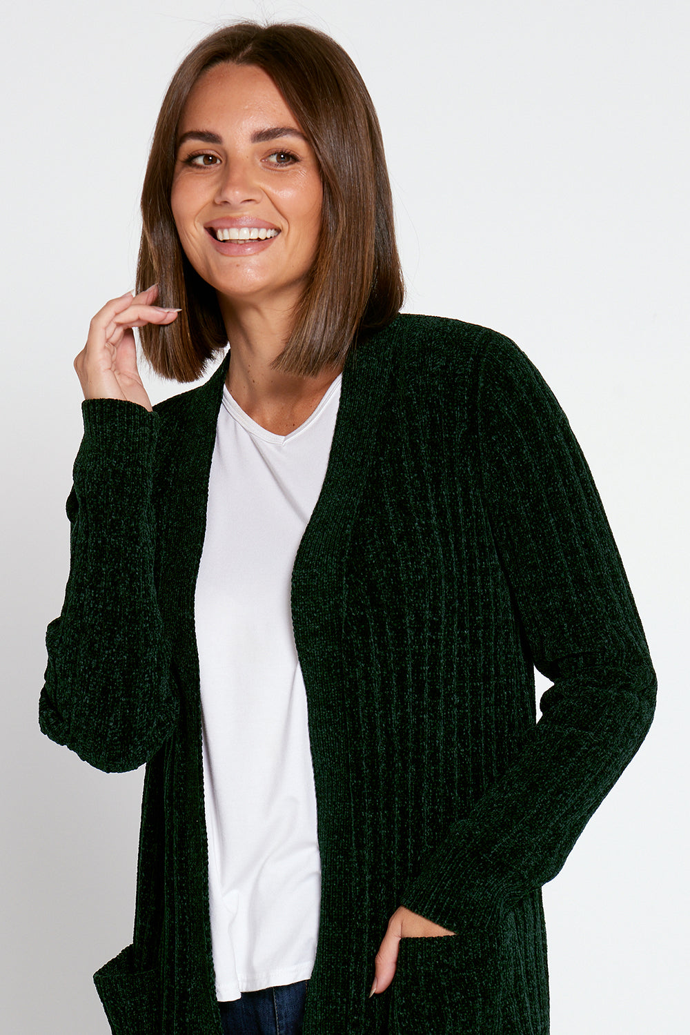 Therese Chenille Cardigan - Dark Green