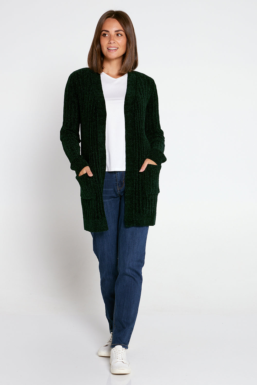 Therese Chenille Cardigan - Dark Green