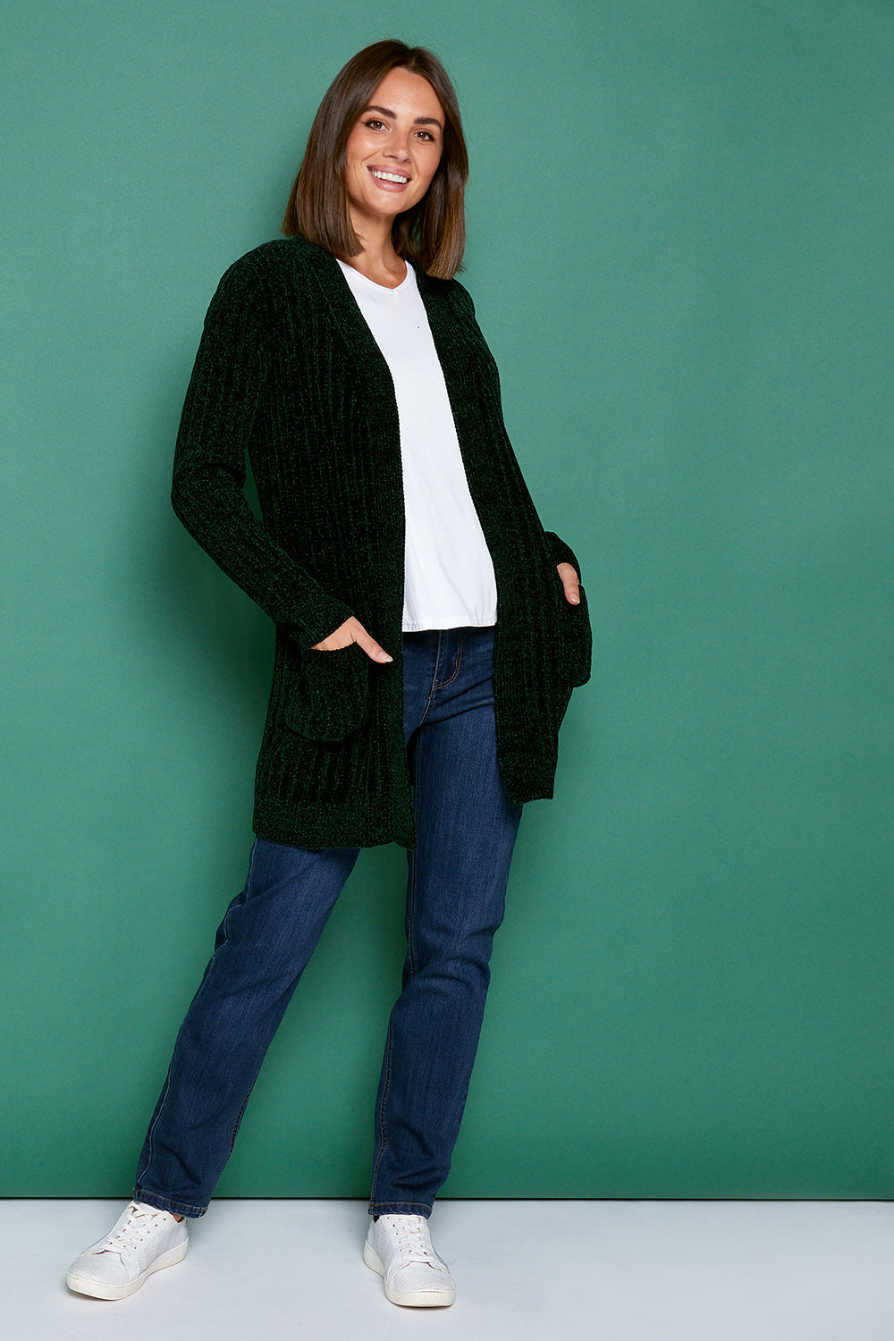 Therese Chenille Cardigan - Dark Green