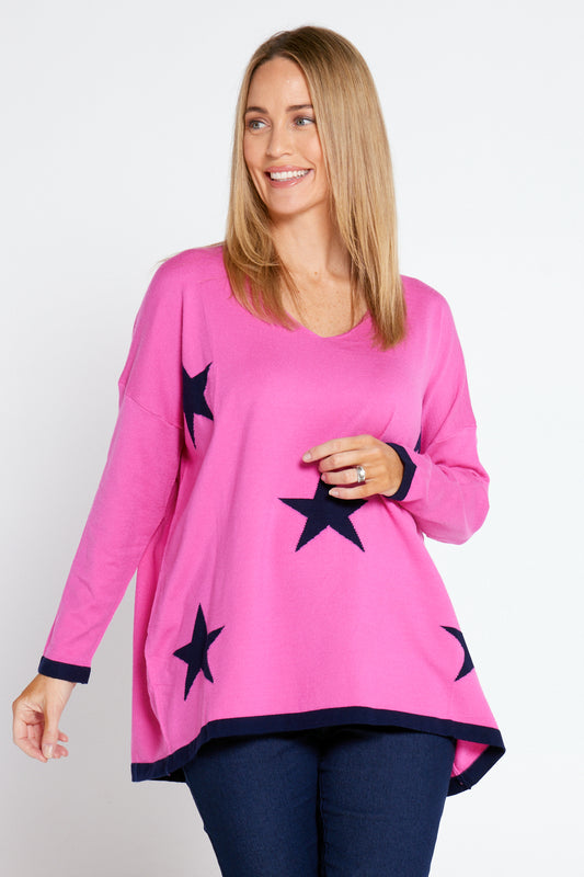 Tokyo Knit Top - Pink/Navy Star