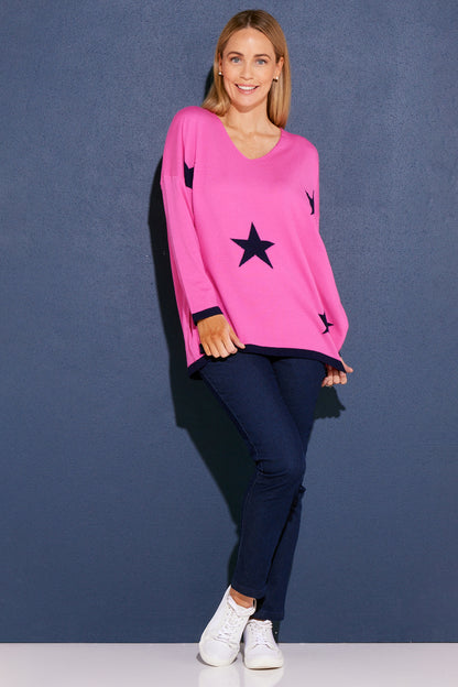 Tokyo Knit Top - Pink/Navy Star