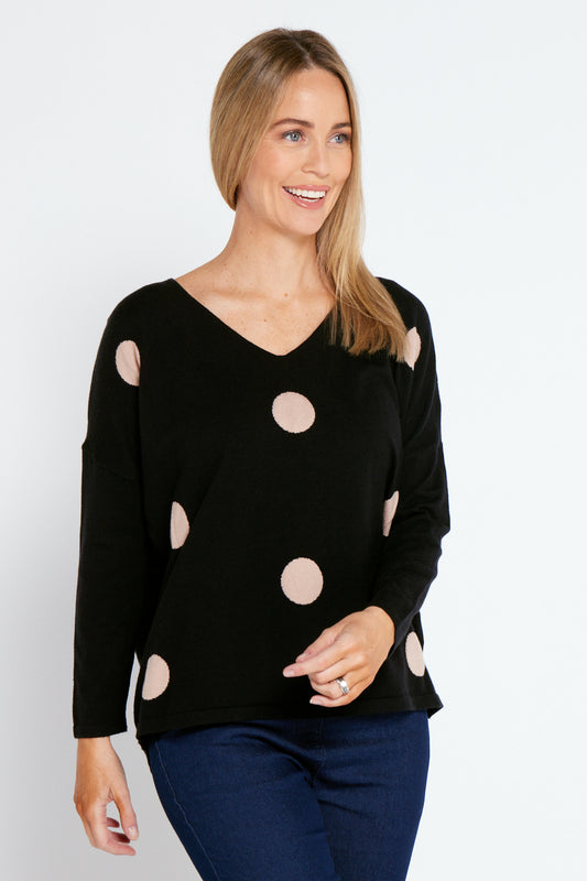 Willa Spot Knit Top - Black/Cream