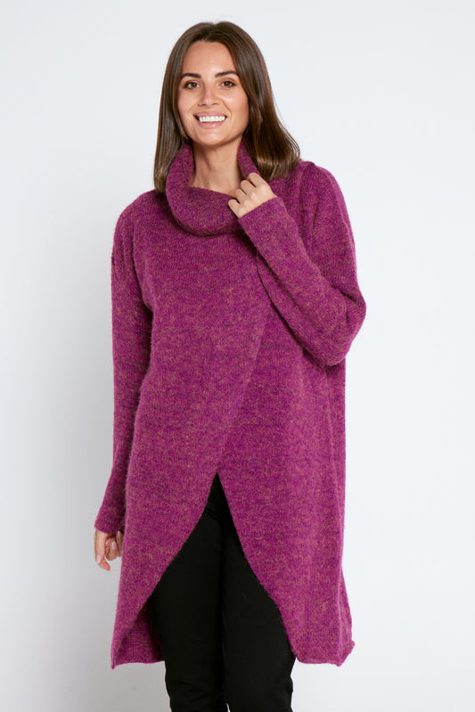 Xander Cowl Knit Jumper - Berry