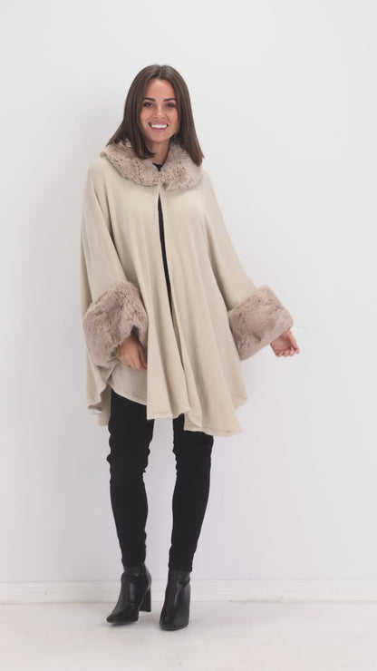 Ava Faux Fur Knit Shrug - Beige