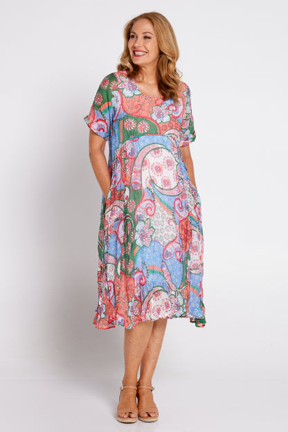 Waterhouse Dress - Melon/Sky Paisley