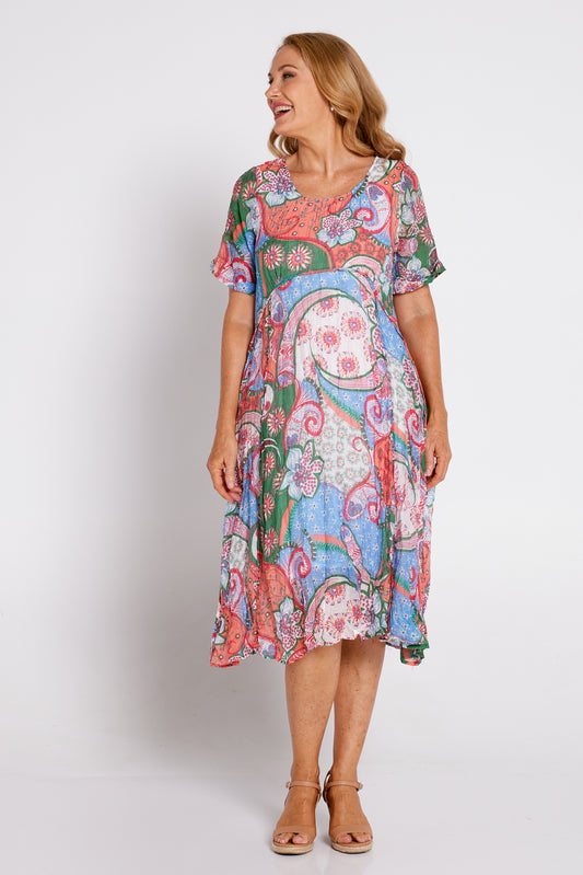 Waterhouse Dress - Melon/Sky Paisley