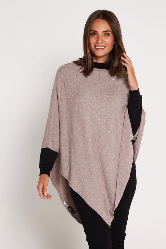 Anna Rhinestone Poncho - Beige