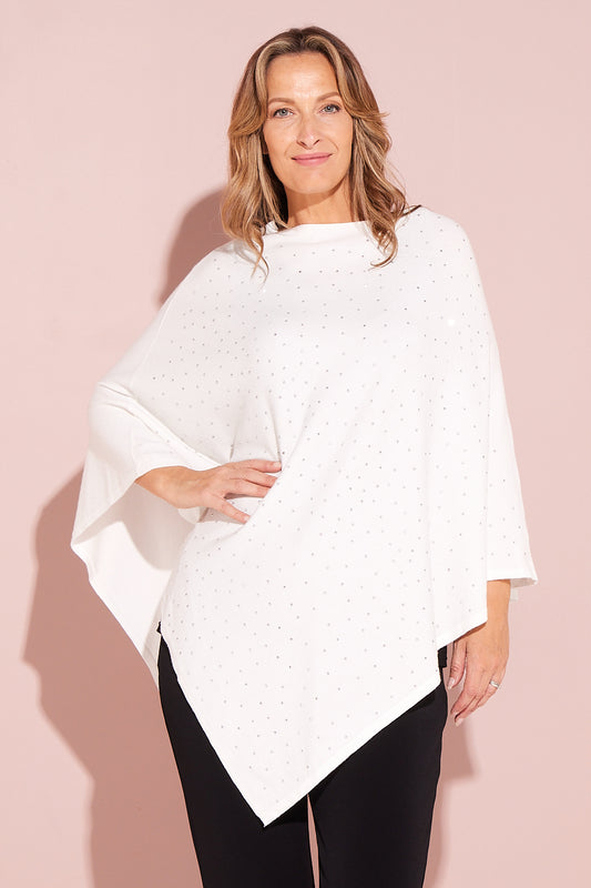 Anna Rhinestone Poncho - Ivory