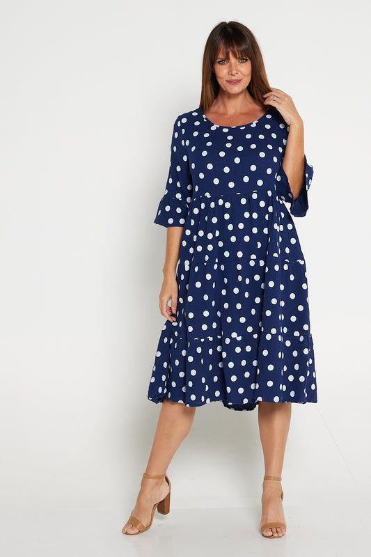 Jackson Cotton Muslin Dress - Navy Spot