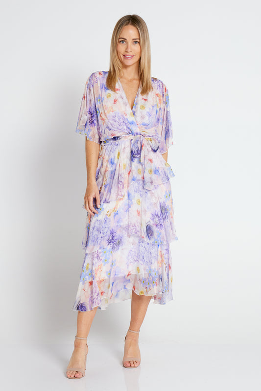 Loira Silk Dress - Bianco Lilac Hydrangea