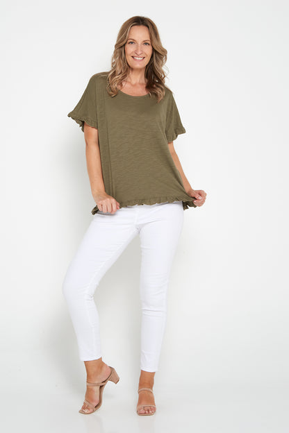 Ruffle Core Top - Khaki