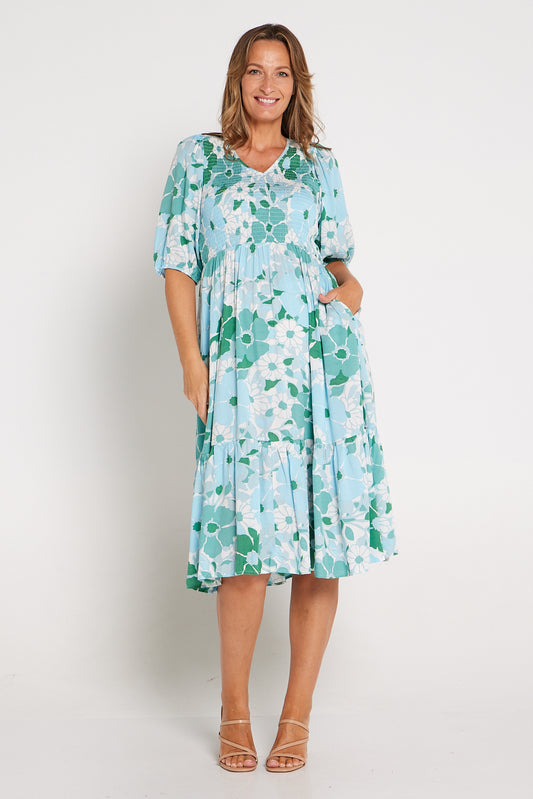 Marnie Dress - Aqua Floral