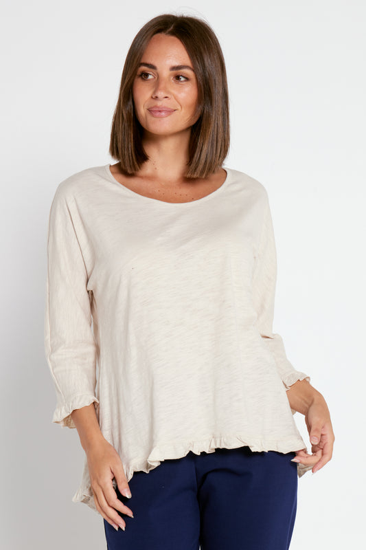 Ruffle Core 3/4 Sleeve Top - Sand