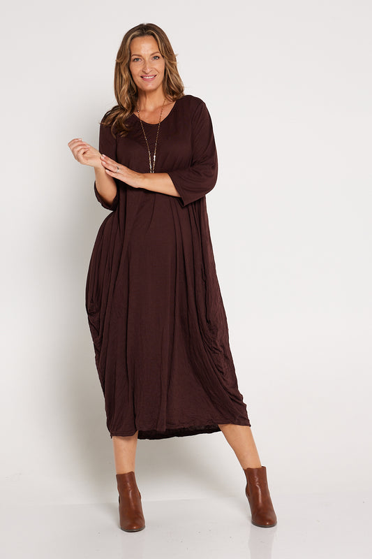 Sleeved Zoe Dress  - Chocolate