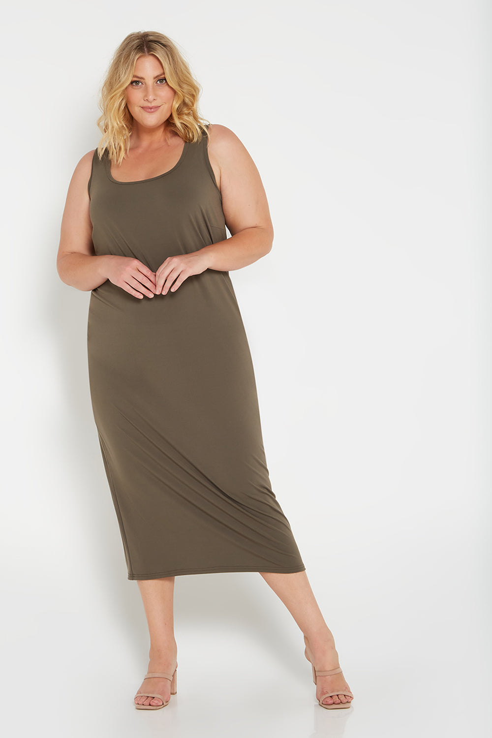 Amy Midi Stretch Slip - Khaki