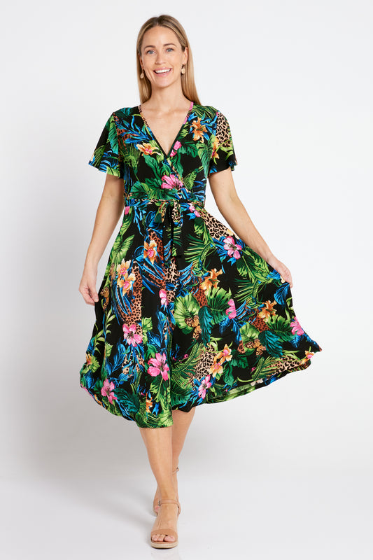 Stacey Wrap Dress - Midnight Jungle