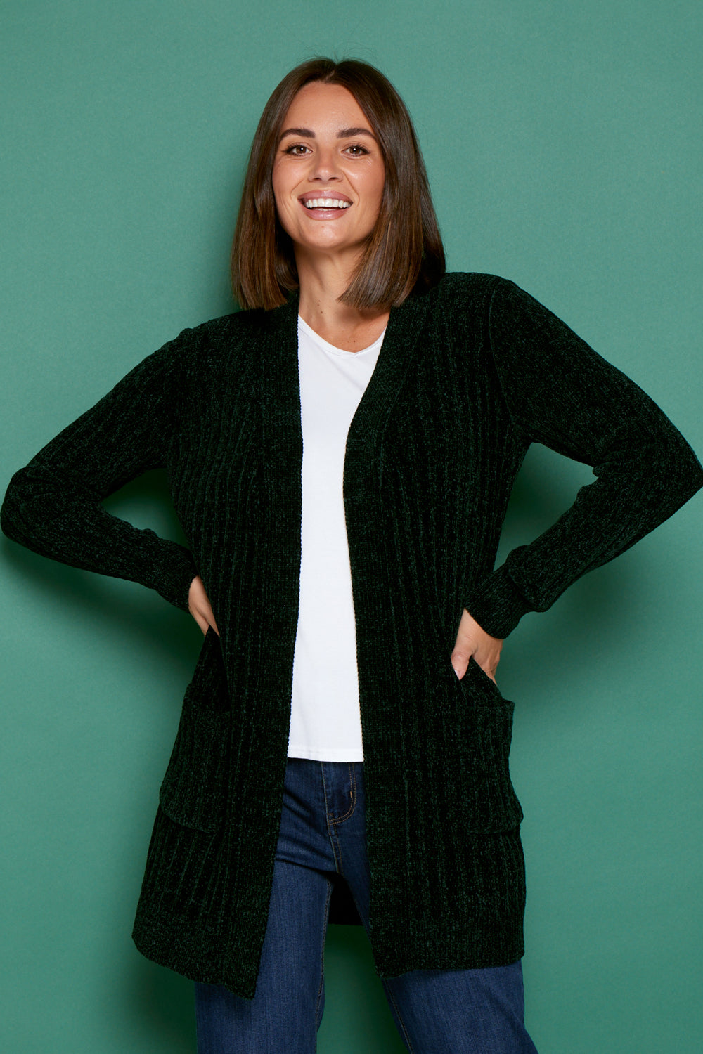 Therese Chenille Cardigan - Dark Green