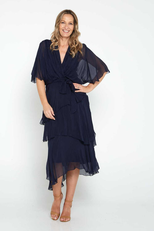 Loira Silk Dress - Navy