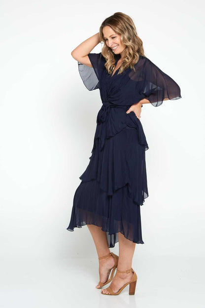 Loira Silk Dress - Navy