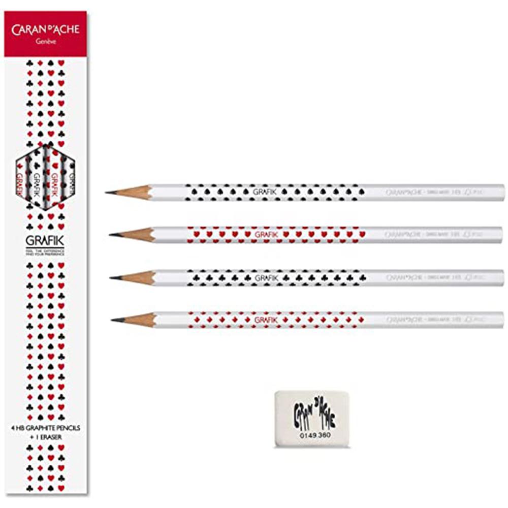 Caran d'Ache Wooden Pencil Grafik, 4 Pencil Card+Eraser - wopacc