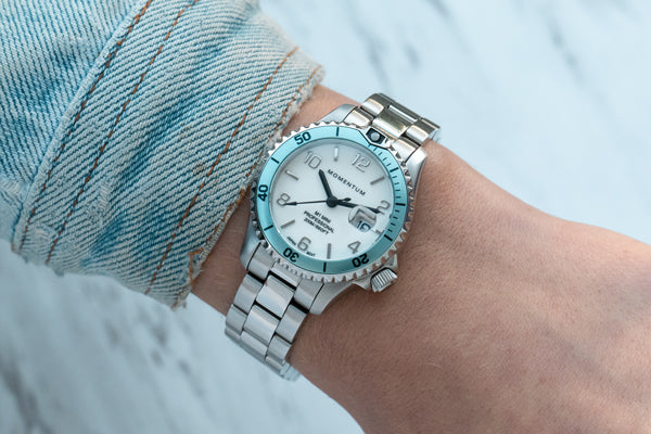 Momentum Mini II White Dial Aqua Bezel