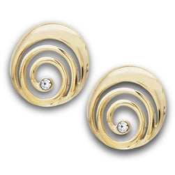 Stainless Steel Gold Brush IP Earrings W/ Clear CZ